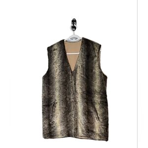 Olsen Reversible Faux Fur Vest Size 4 Neutral Zip Front Longline Layering